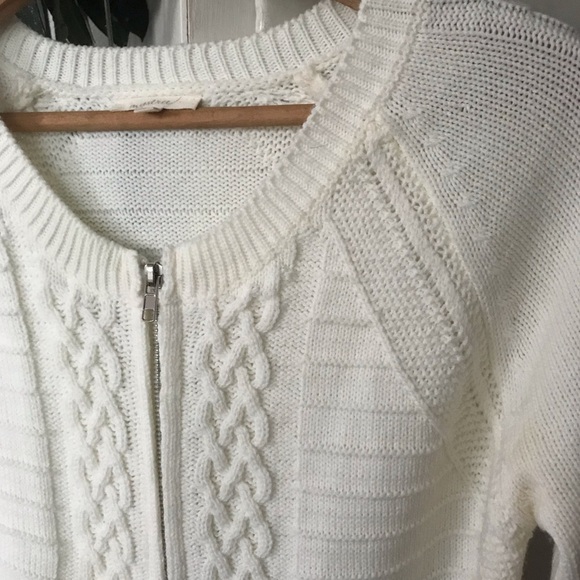 🩷Mystree | Women’s ivory long sleeve zip front cable knit cardigan sweater, sz S - Picture 14 of 14